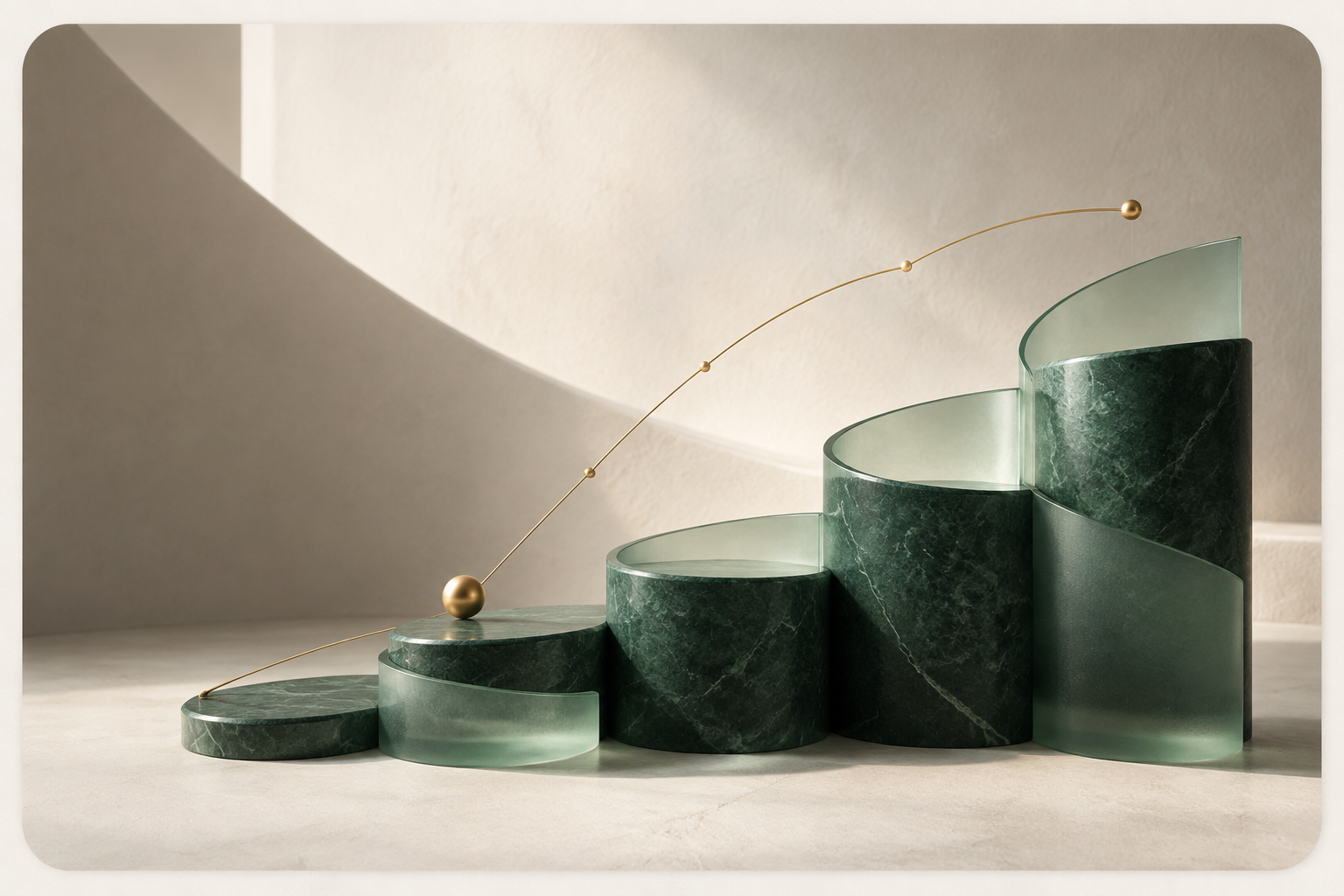 Sculptural ascending forms representing steady investment growth